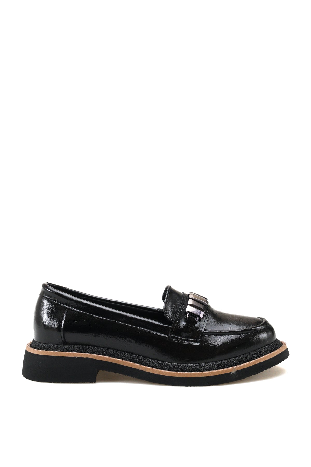 Riccon Mira Gala Kadın Loafer 0012507 Siyah Kırışık Rugan
