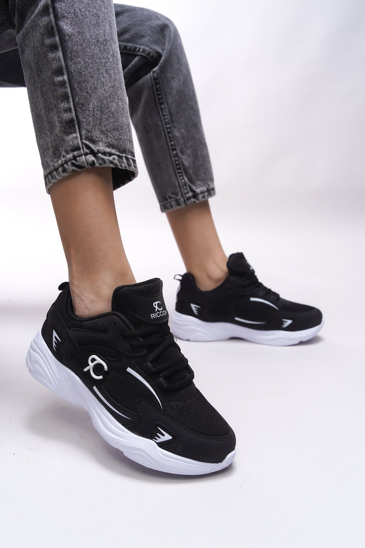 Riccon Niknaith Unisex Sneaker 0012725 Siyah Beyaz - Riccon