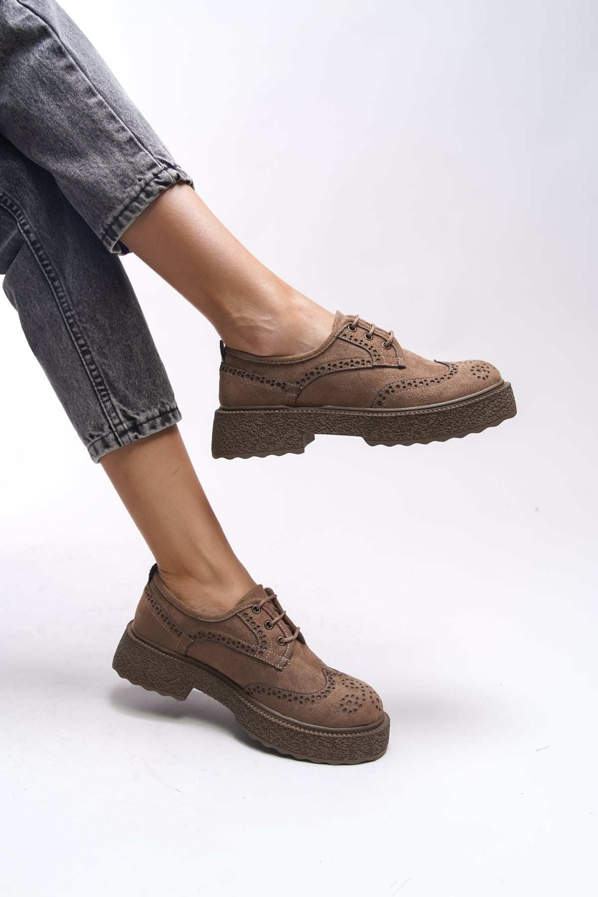 Riccon Oknyrth Kadın Bağcıklı Loafer 00121990 Vizon Süet - Riccon