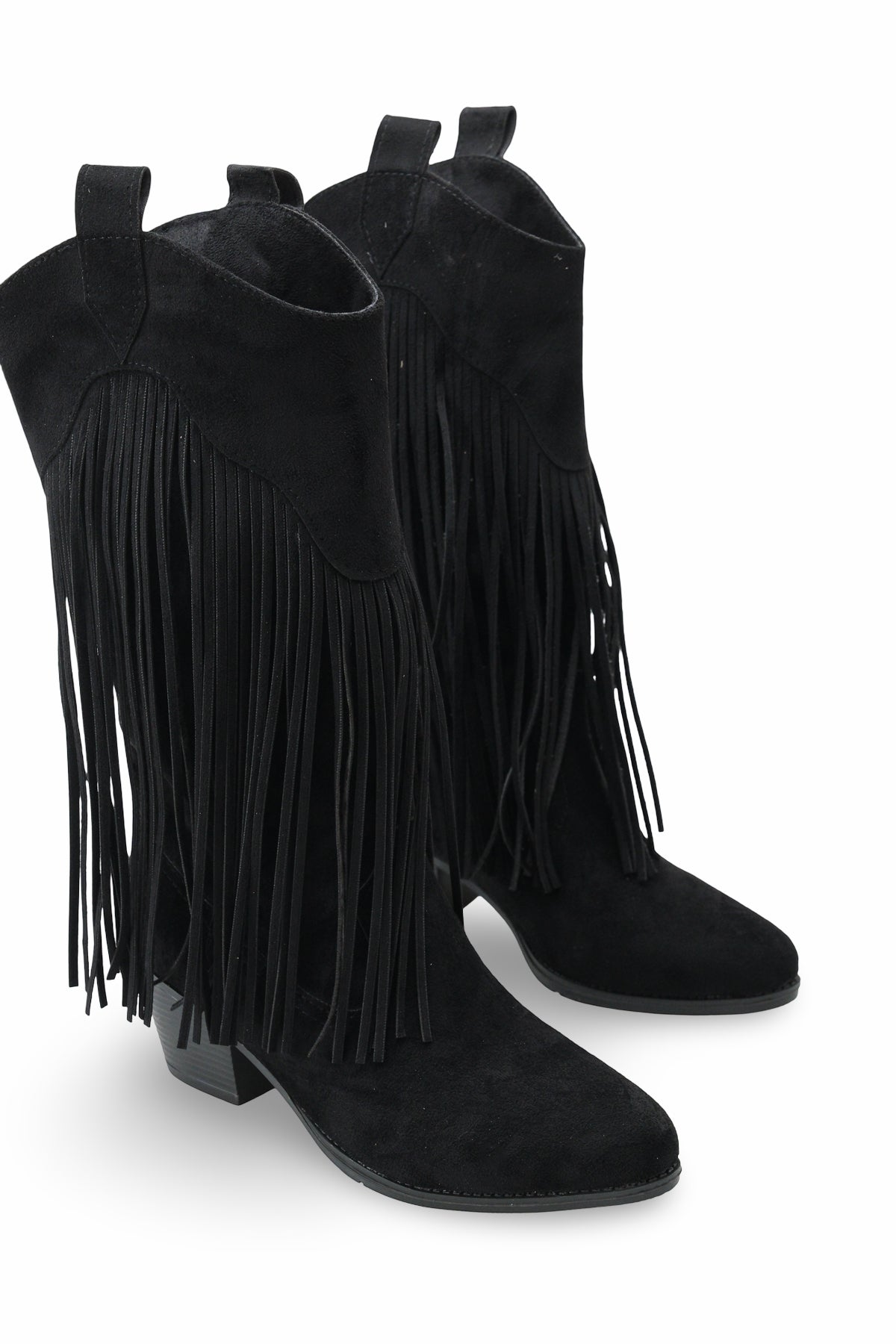 Riccon Phoebe Diva Kadın Püsküllü Western Çizme 0012897 Siyah Süet