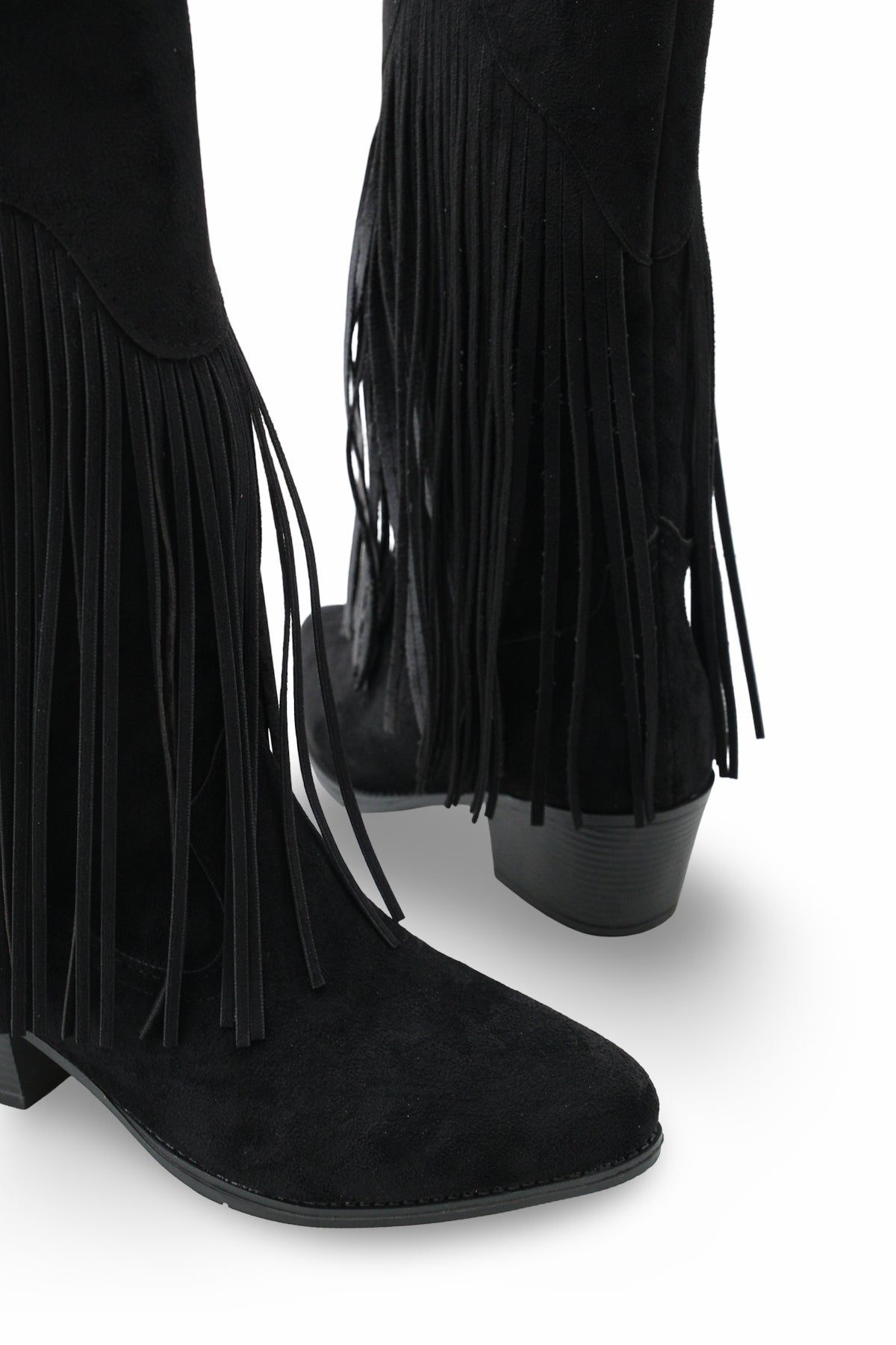 Riccon Phoebe Diva Kadın Püsküllü Western Çizme 0012897 Siyah Süet