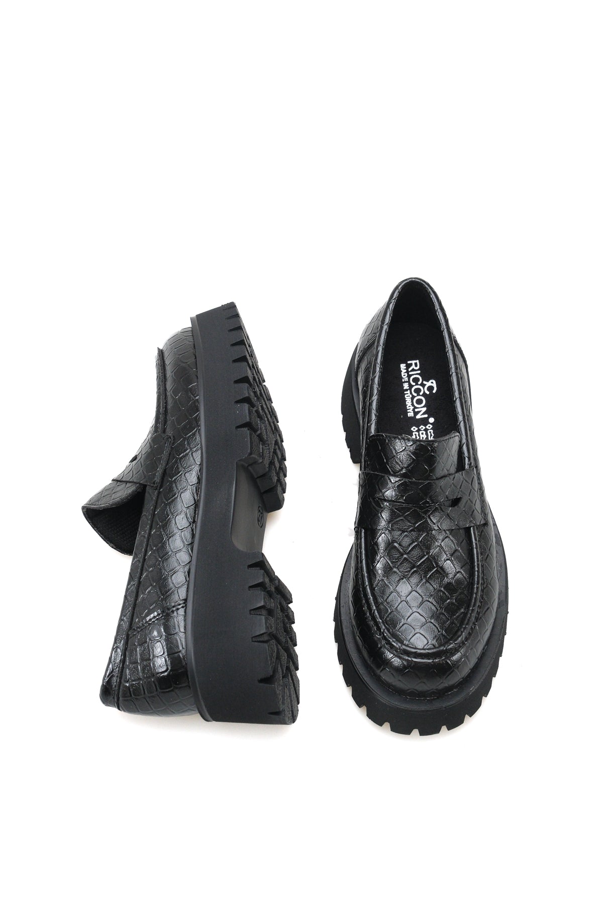 Riccon Selene Pia Kadın Loafer 0012301 Siyah Kroko