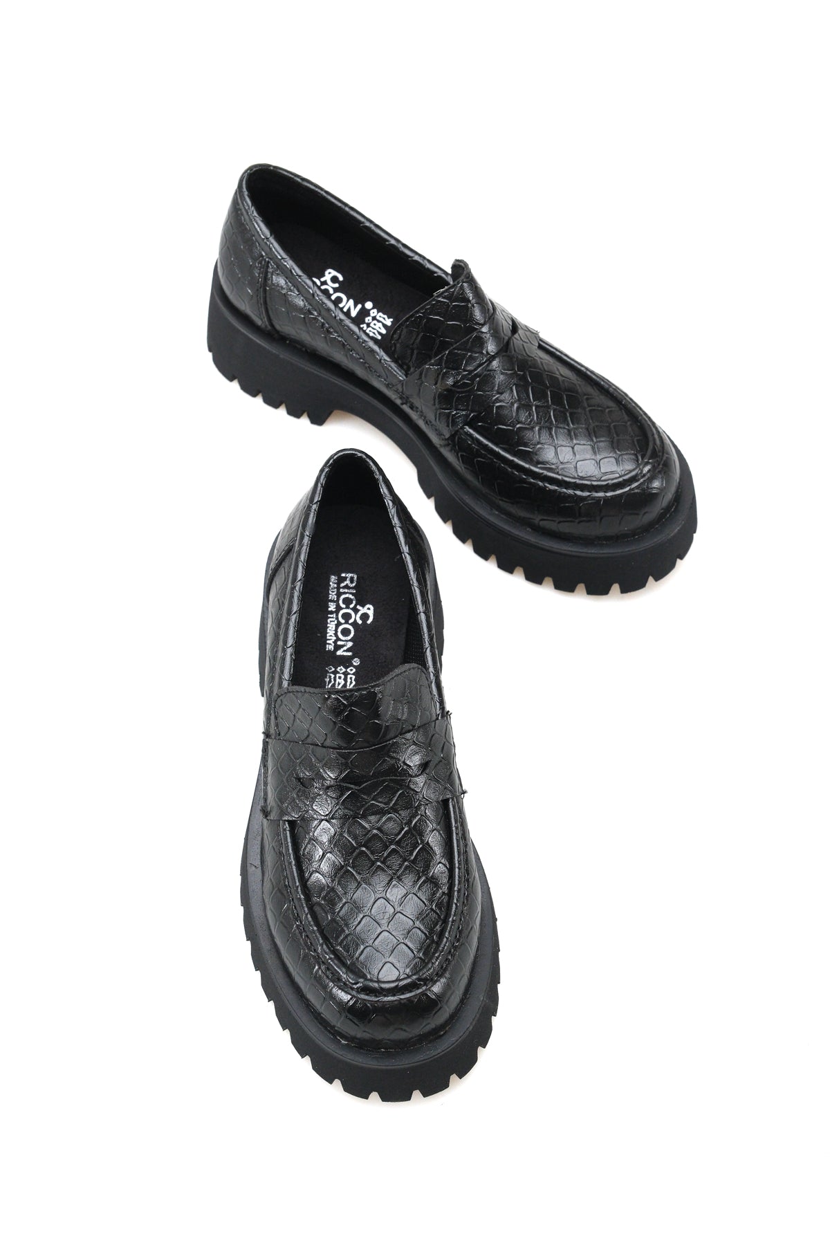 Riccon Selene Pia Kadın Loafer 0012301 Siyah Kroko