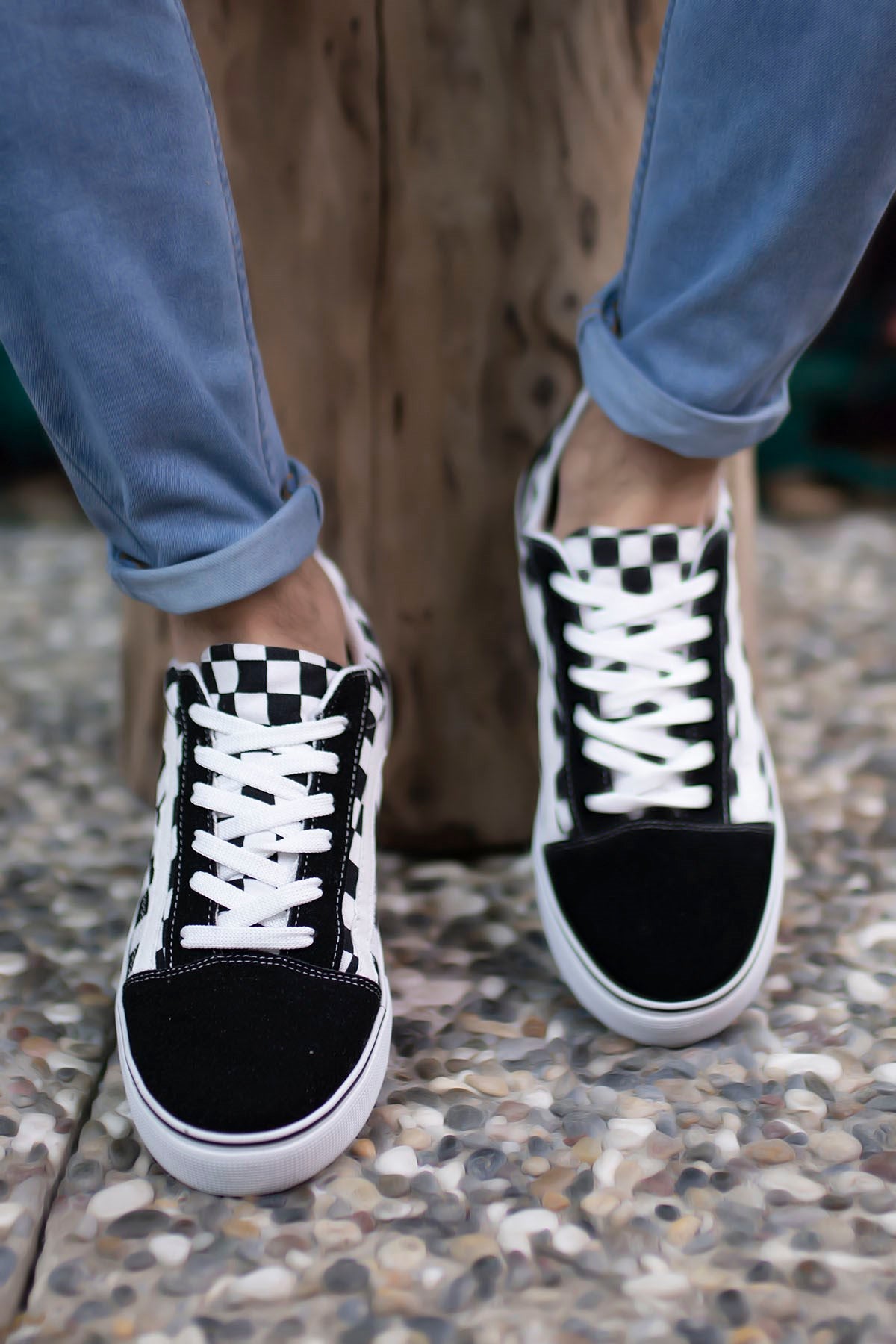 Riccon Unisex Sneaker 0012151 Kareli Siyah Beyaz - Riccon