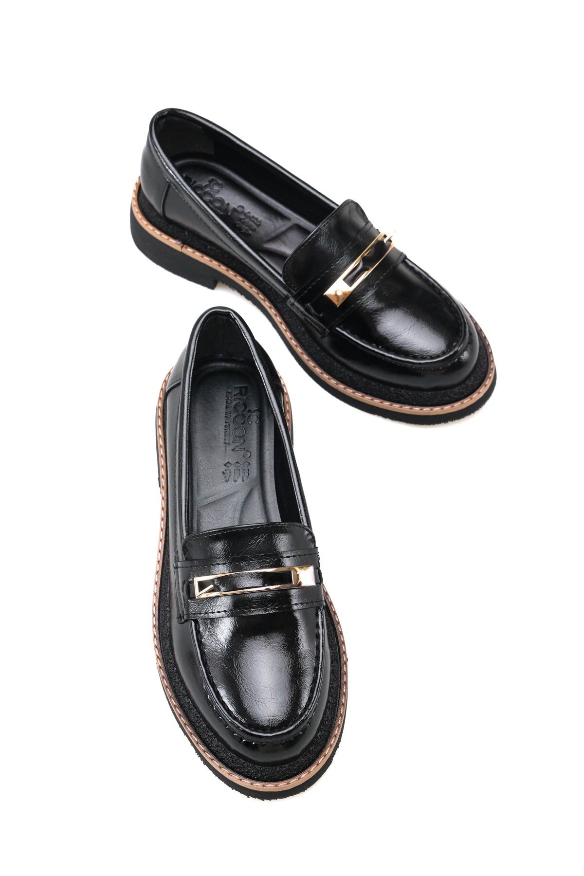 Riccon Vela Diva Kadın Loafer 0012510 Siyah Kırışık Rugan