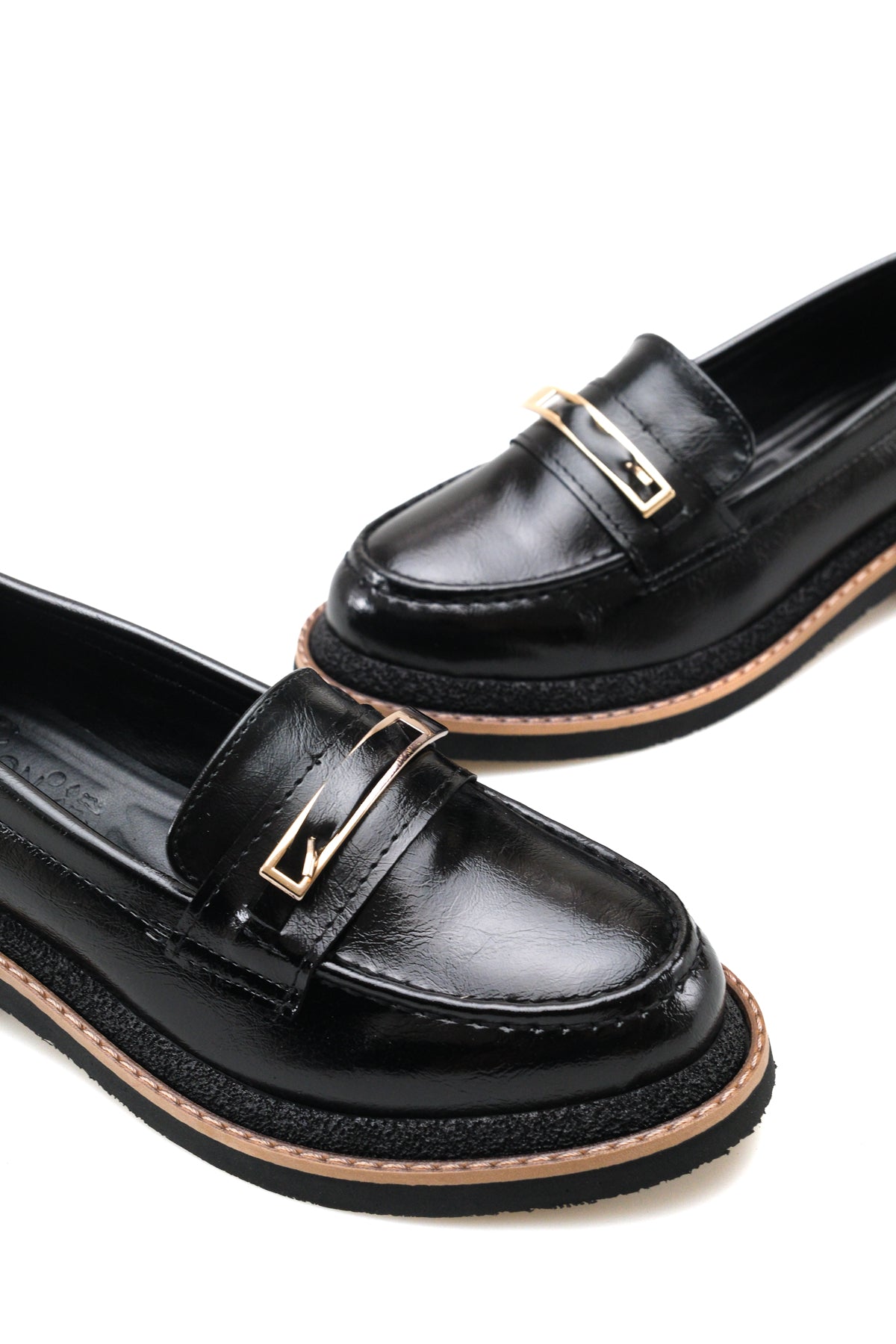 Riccon Vela Diva Kadın Loafer 0012510 Siyah Kırışık Rugan