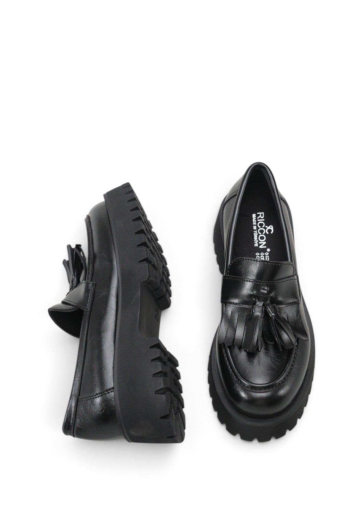 Riccon Vela Sola Kadın Loafer 0012302 Siyah Cilt