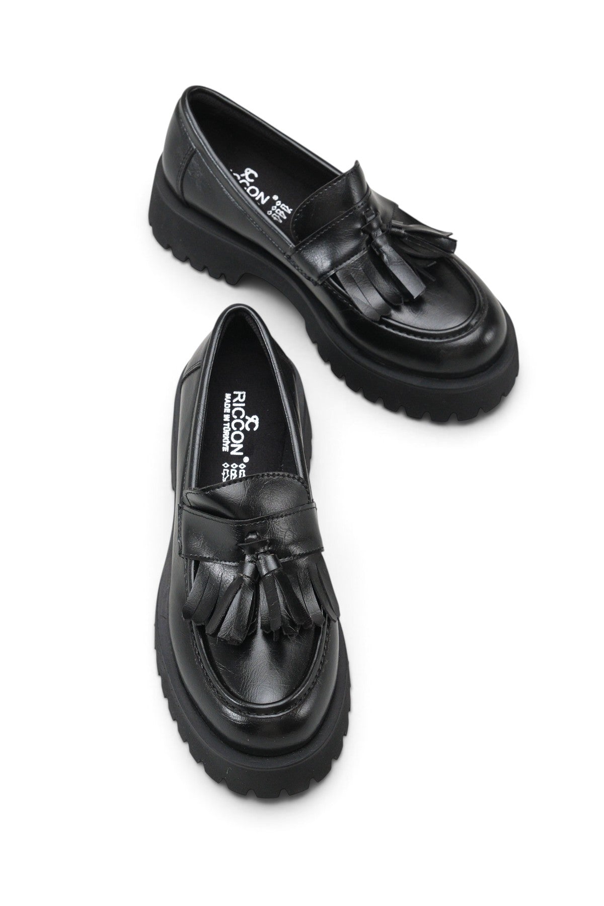 Riccon Vela Sola Kadın Loafer 0012302 Siyah Cilt