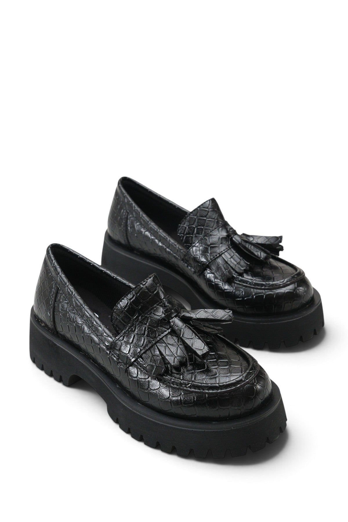 Riccon Vela Sola Kadın Loafer 0012302 Siyah Kroko