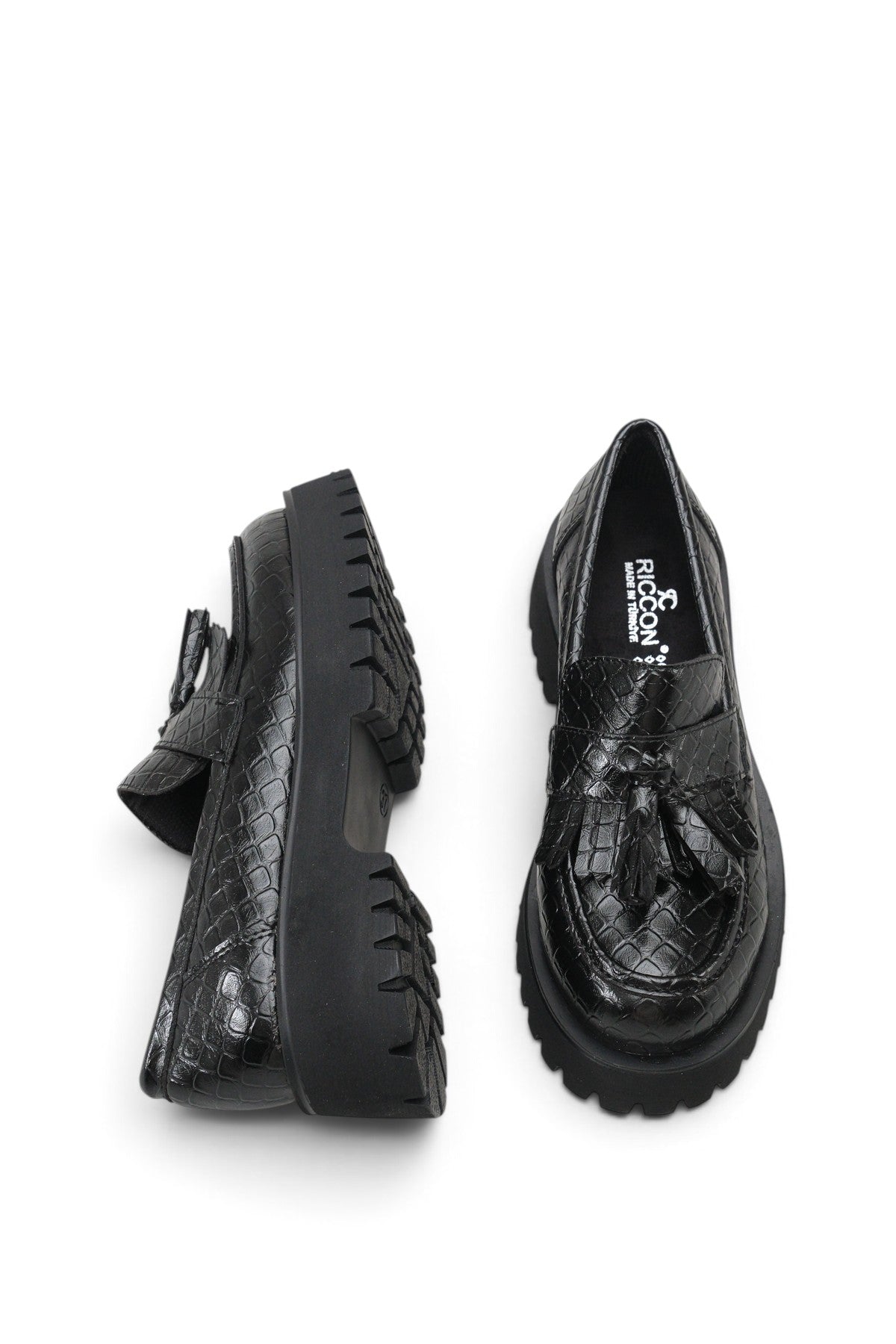 Riccon Vela Sola Kadın Loafer 0012302 Siyah Kroko