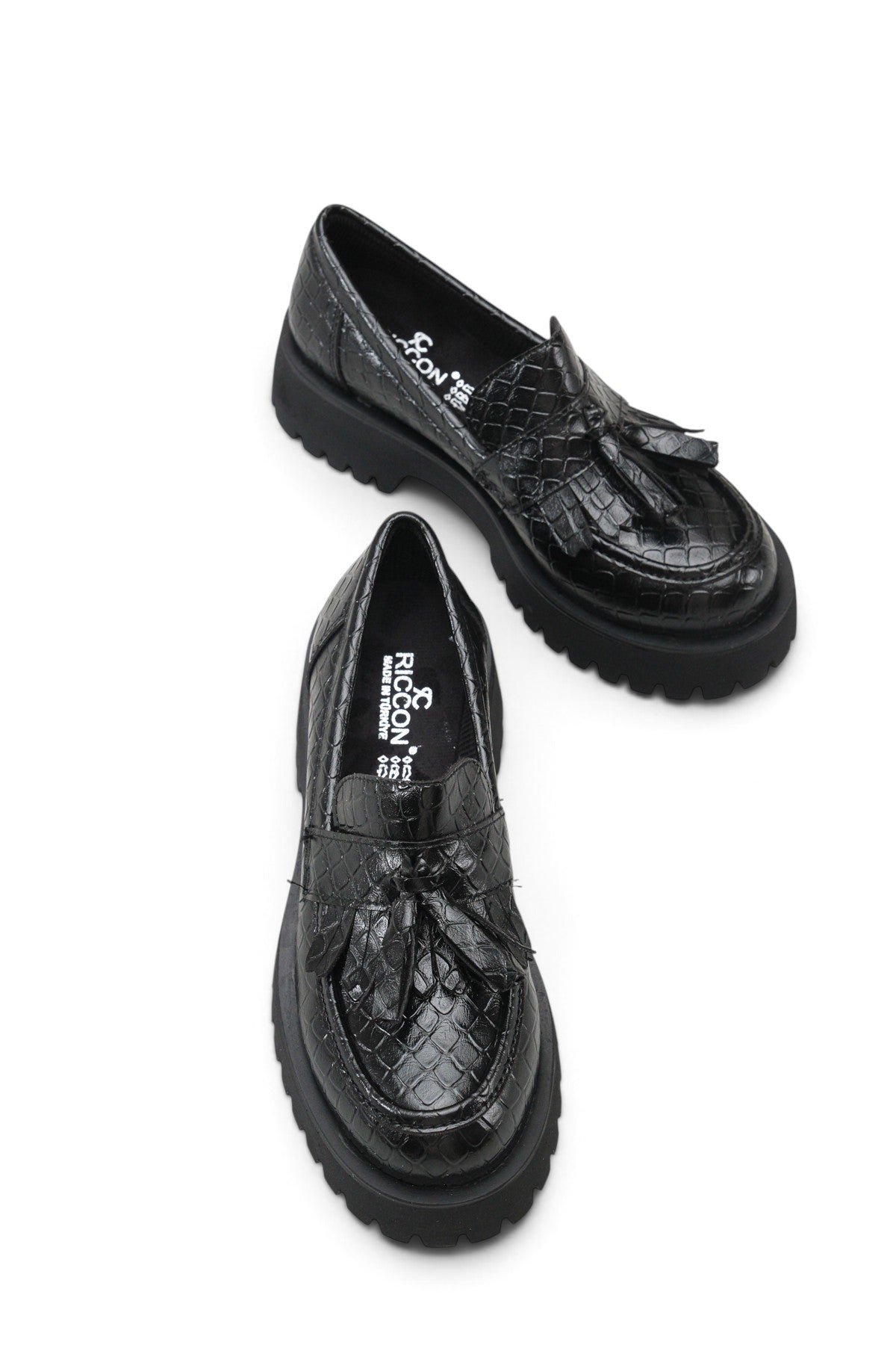 Riccon Vela Sola Kadın Loafer 0012302 Siyah Kroko