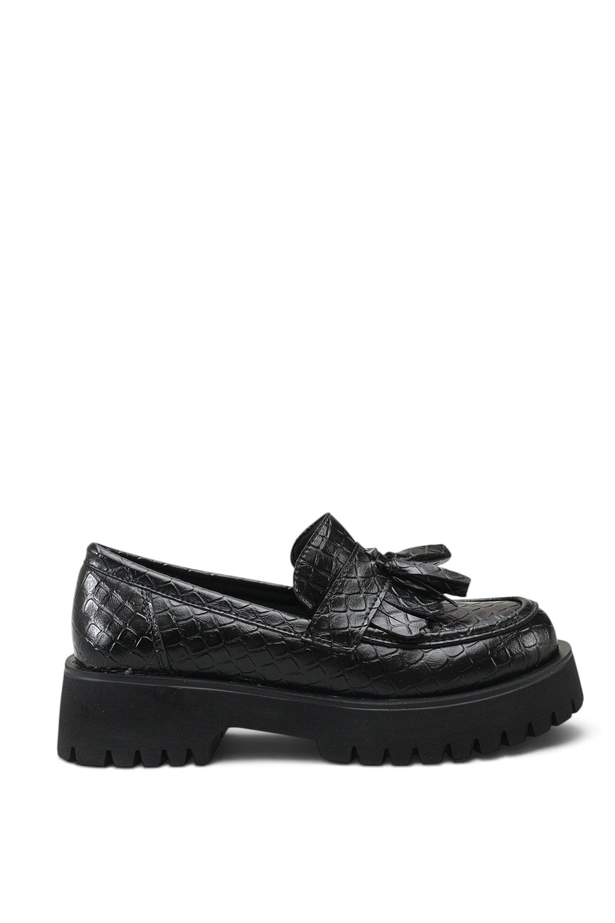 Riccon Vela Sola Kadın Loafer 0012302 Siyah Kroko