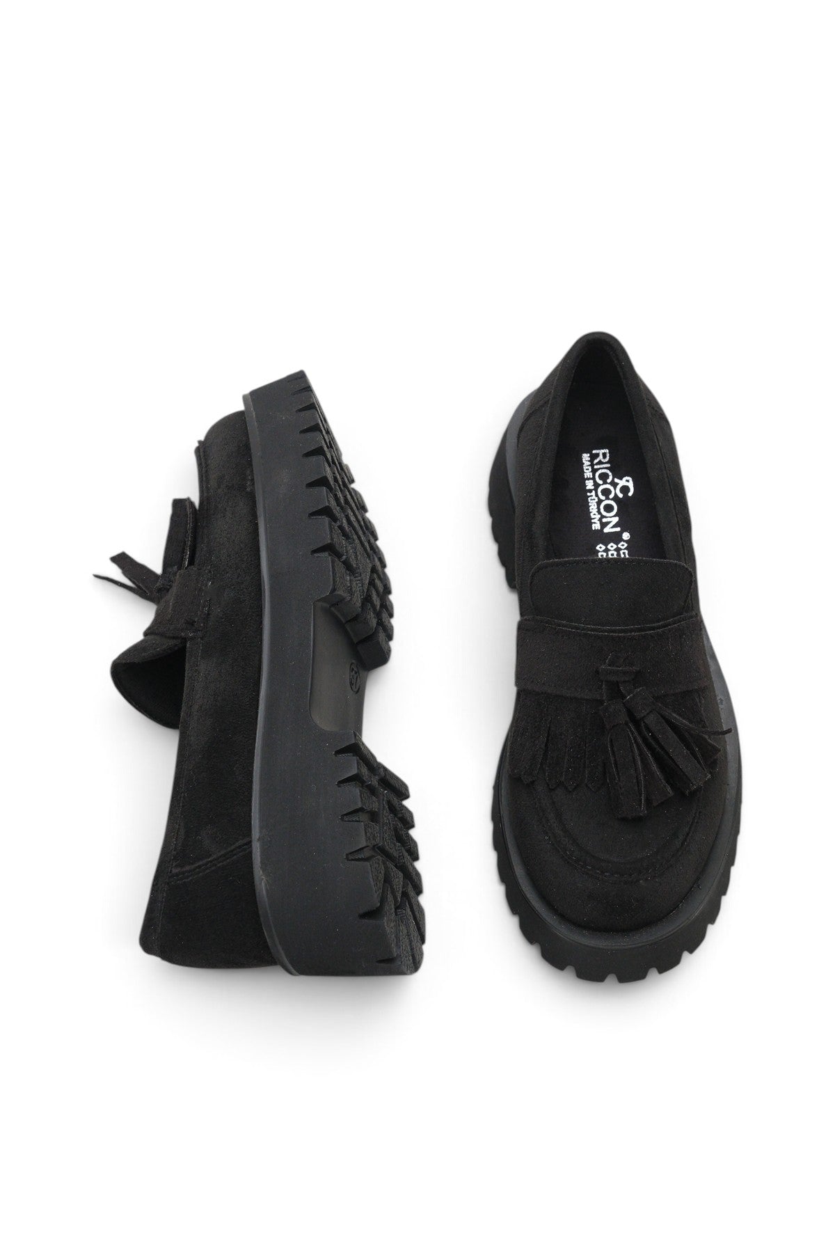 Riccon Vela Sola Kadın Loafer 0012302 Siyah Süet