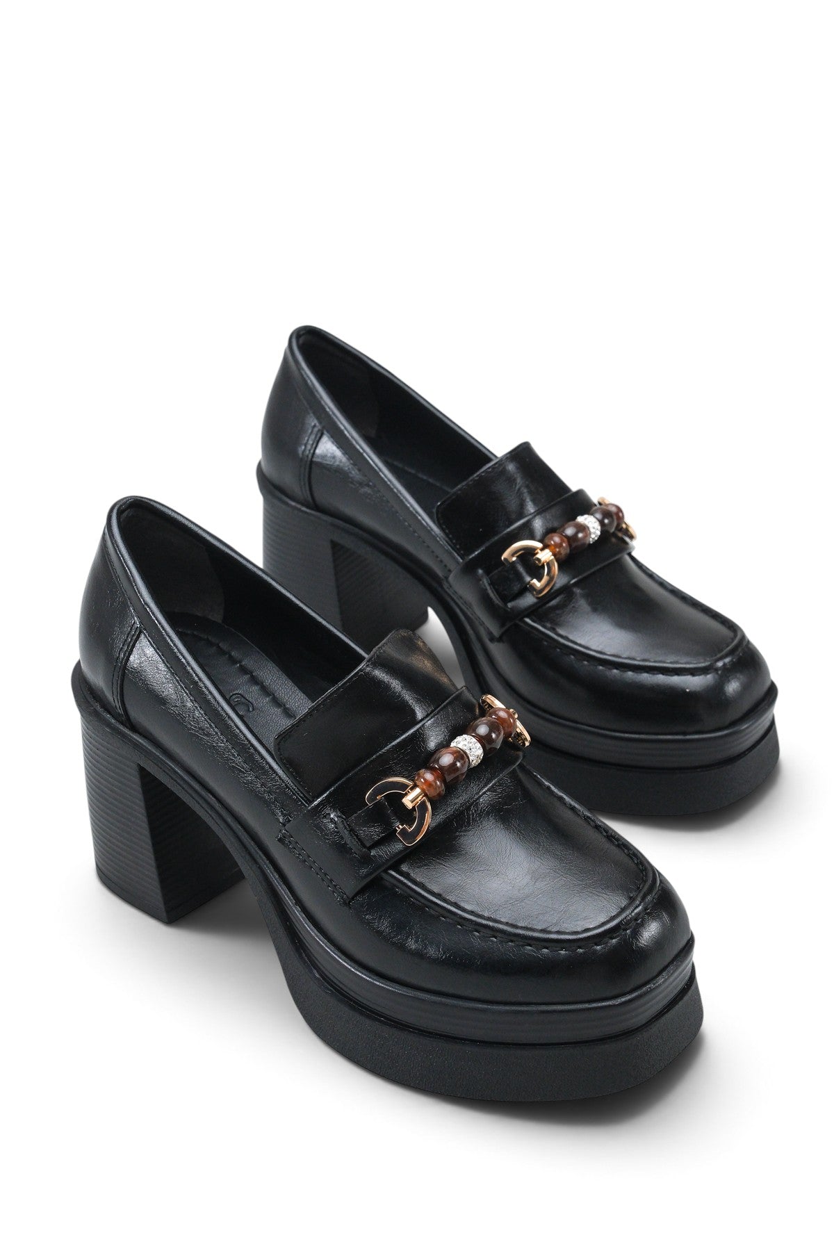 Riccon Vesper Luce Kadın Topuklu Loafer 0012593 Siyah Rustik