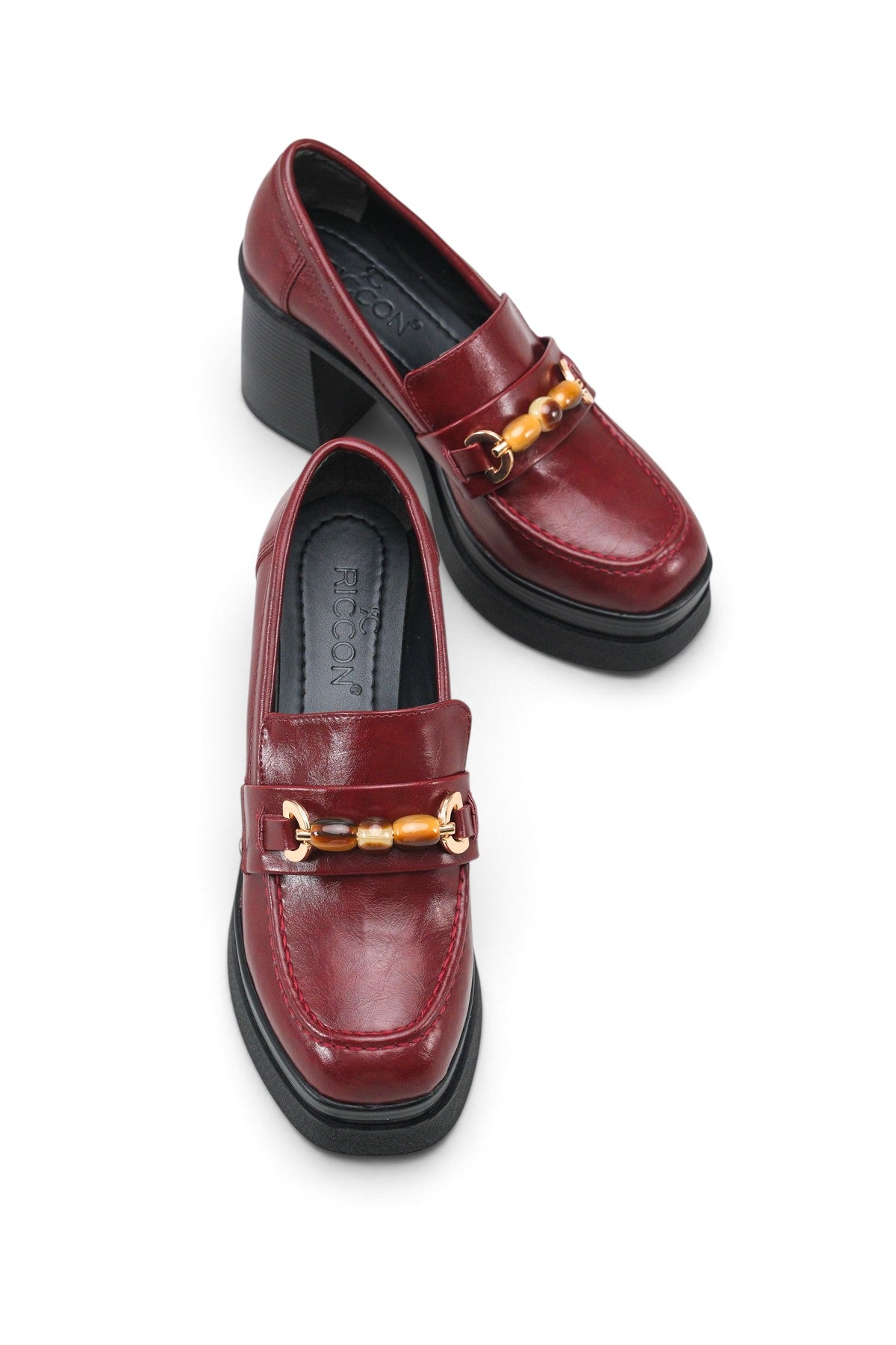 Riccon Vesper Luce Kadın Topuklu Loafer 0012593 Vişne Rustik